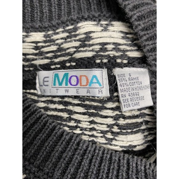VTG Le Moda Knitwear Gray White Waffle Knit Pullover Sweater S - Picture 7 of 8